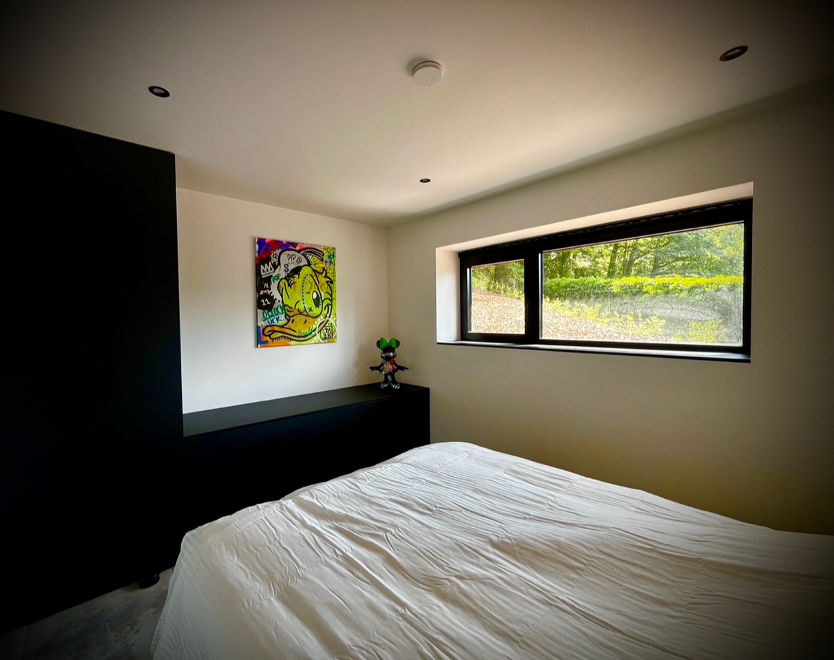 Chambre avec œuvre Pop Art Donald et figurine design au gîte Cit'Art